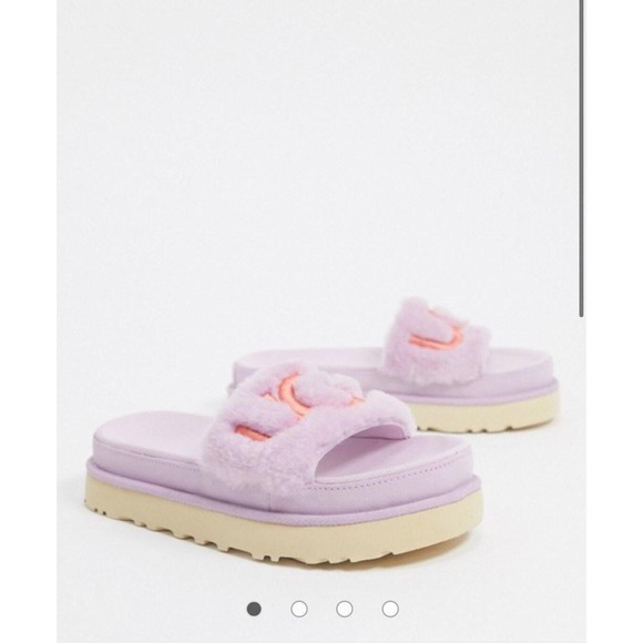 UGG Laton fluffy platform fur slides pink/purple shoes - Picture 9 of 11